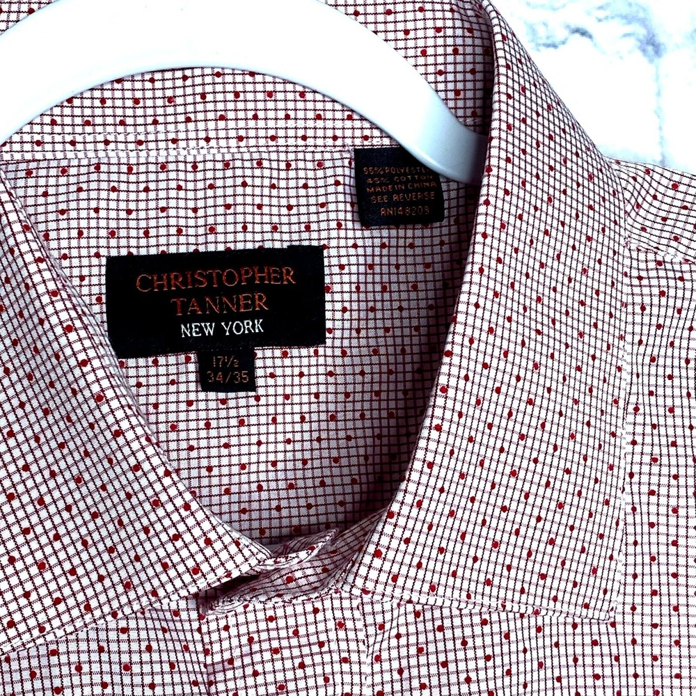 Christopher Tanner Shirt Men's Size 17.5 34/35 Red White Button Up‎ Long Sleeve - Picture 5 of 7